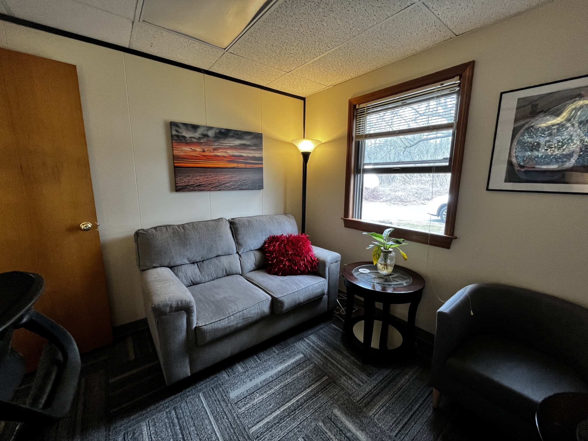 Lisa's office — a warm, welcoming therapy space